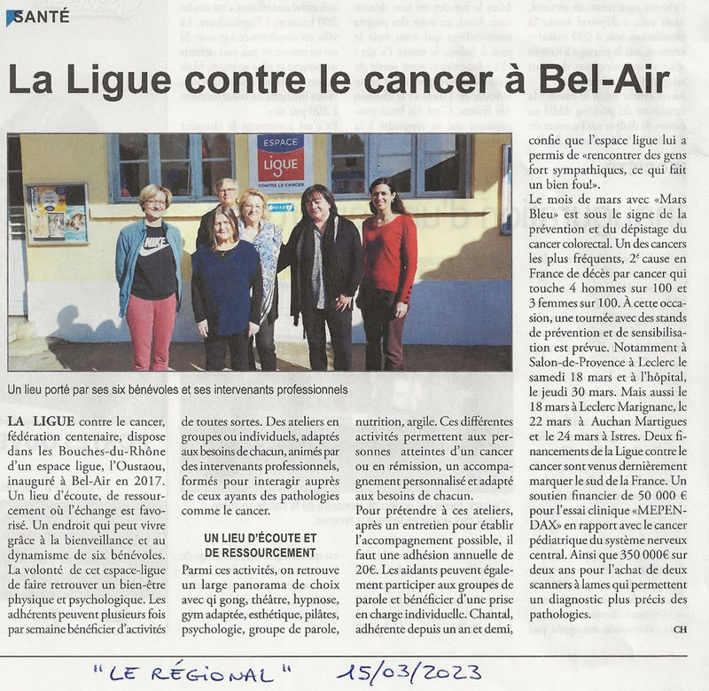 2023 03 : Le Régional - Pays Salonais sur la Ligue contre le cancer à Salon de Provence